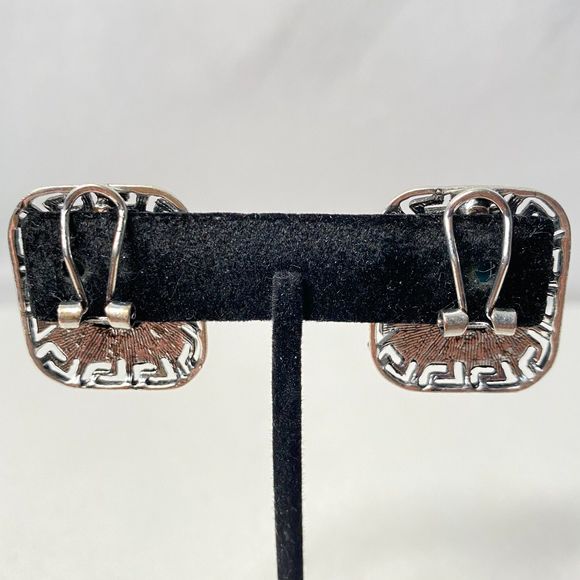 Southwest Style Earrings & Ring Faux Turquoise Stones Rhinestones Silver Frame - Picture 5 of 15